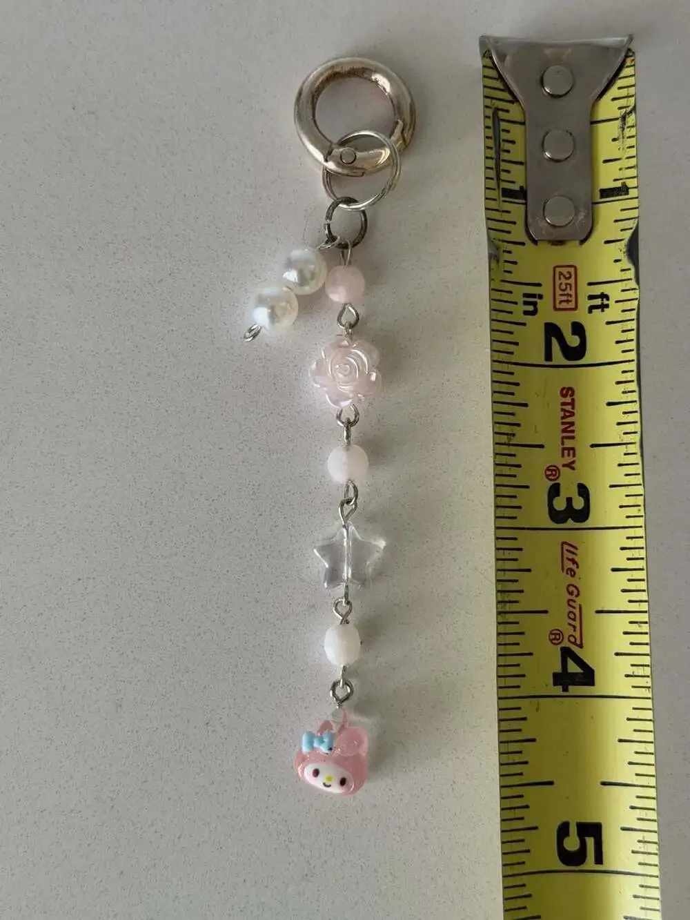 My Melody Handmade Beaded Charm Keychain with Floral and Star Beads